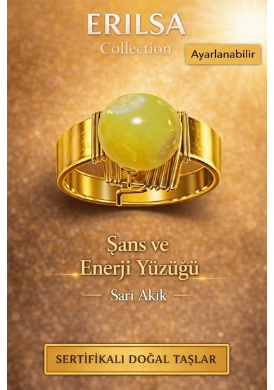 Sertifikalı Sarı Akik Doğal Taş Yüzük Şans Ve Enerji Ayarlanabi Çok Renkli