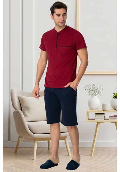 Mecit Pijama Mecit 2769 Bordo Büyük Beden Şortlu Erkek Pijama Takımı Bordo