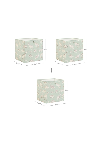 Ocean Home Textile 3'lü Çocuk Odası Dinozor Kutu Set 33 X 30 X 33 Cm Mint