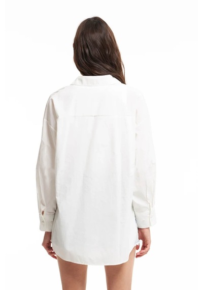 Quzu Oversize Ekru Kadın Gömlek 11478