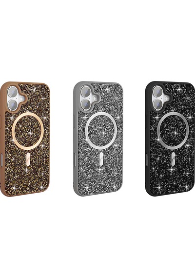Apple Uyumlu iPhone 16 Pro Kılıf Pırlanta Tasarımlı Kablosuz Şarj Özellikli Mozaik Silikon Kapak