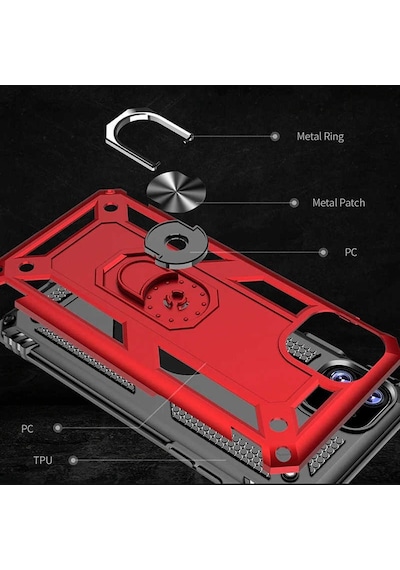 Apple Uyumlu iPhone 11 Kılıf Sert Silikon Yüzüklü Stand Özellikli Kapak
