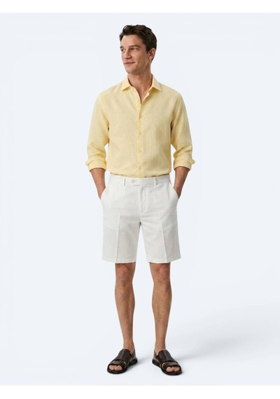 Kip Sarı Regular Fit Uzun Dokuma Casual Pamuk Karışımlı Gömlek