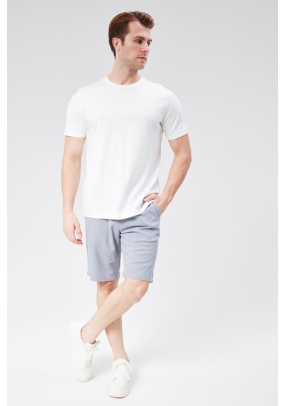 Braccas Erkek Beli Lastikli Bağcıklı Keten Karışımlı Slim Fit Jogger Şort Mavi Mavi