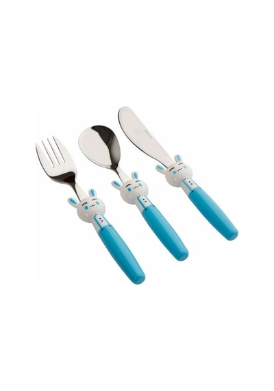 Porland Mini Rabbit Mavi Çocuk Çatal Kaşık Bıçak Takım 3 Parça