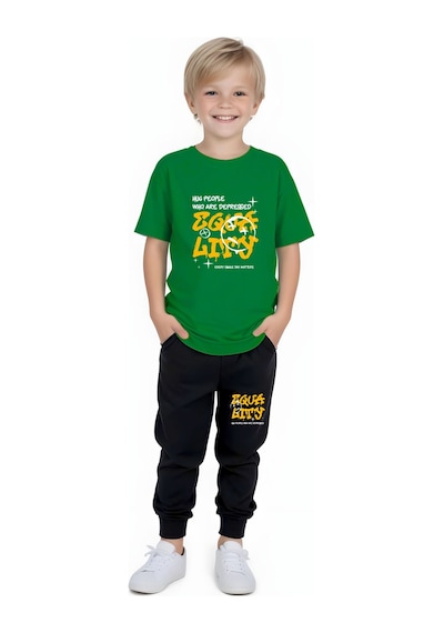 Fyk Kids Erkek Çocuk Hug People Yazılı Alt-üst Takım Yeşil