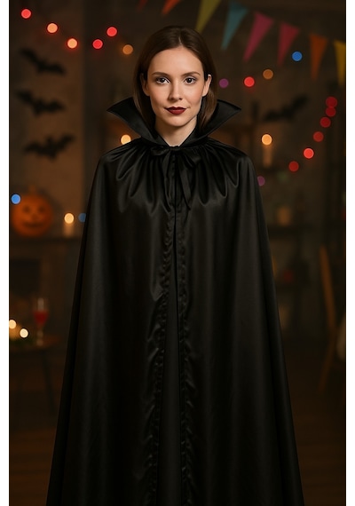 Cadılar Bayramı Malefis Maleficent Boynuzlu Taç 120 Cm Yakalı Pelerin Halloween Kostüm Seti