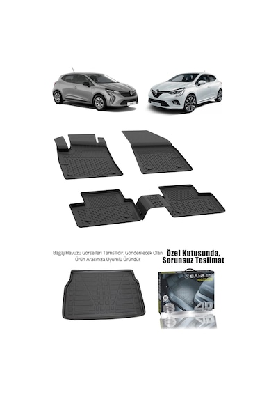 Sahler Renault Clio 5 2020+ Uyumlu 4.5d Sahler Premium Havuzlu Paspas Ve Liner Marka 3d Bagaj Havuzu