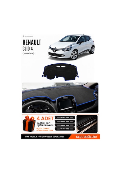 Renault Clıo 4 2012-2019 Uyumlu Torpido Örtüsü, Torpido Kılıfı - Siyah Mavi