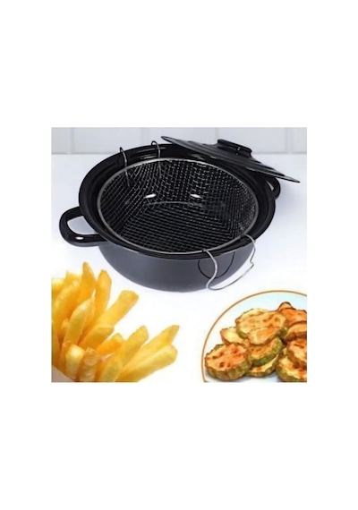 Abnturk Süper Kaliteli Kapaklı Emaye Fritöz Patates Kızartma Tenceresi 25 Cm Siyah, Fdn2136 Diğer