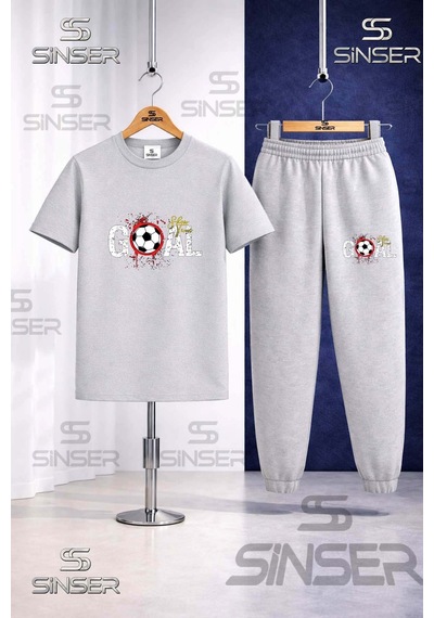 Ss Sinser Çocuk Goal Lekelı Yazı Top Baskılı Tişort Eşofman Takımı Gri