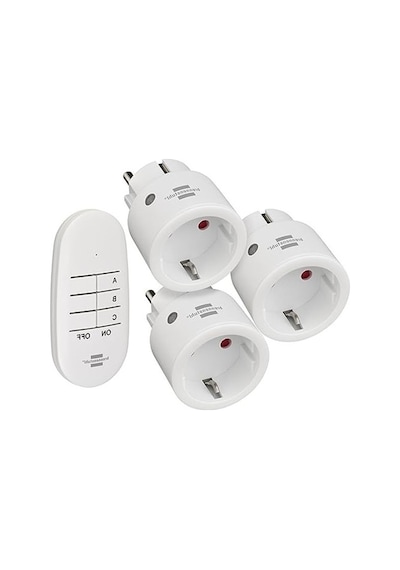Brennenstuhl Comfort-line Mini 3+1 Kablosuz Priz Seti, 3'lü Uzaktan Kumanda Seti İç Mekan, El Vericisi Ve Yüksek Temas Koruması Beyaz