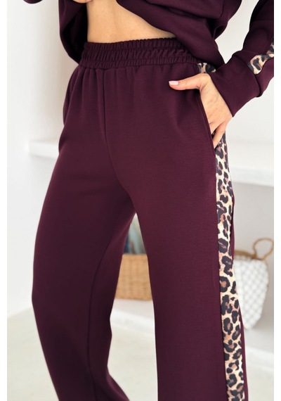 Trend Alisse Bisiklet Yaka Leopar Garnili Esnek Cepli Modal Takım Bordo