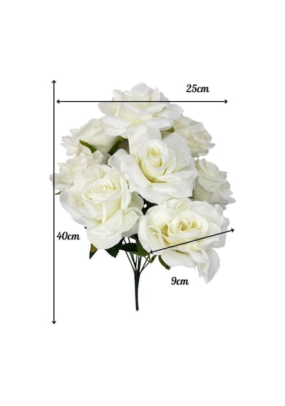 Yapay Çiçek Beyaz 9lu Gül Demeti Kumaş 40 25cm