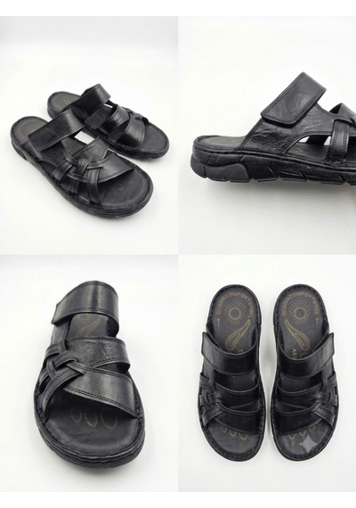 Ern Shoes İçi Dışı Hakiki Deri Ortopedik Erkek Terlik Sandalet Beyaz