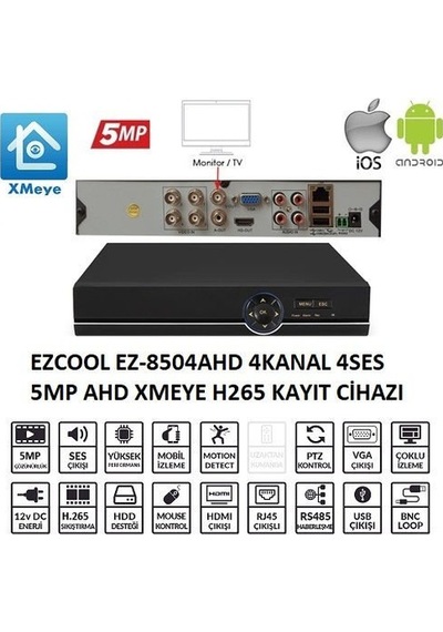 Ezcool Ez-8504ahd 4 Kanal 5 Mp 1hdd Xmeye Kayıt Cihazı