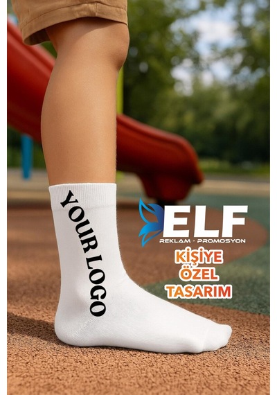 Elf Reklam Kişiye Özel Baskılı Çorap Tasarlanabilir Beyaz