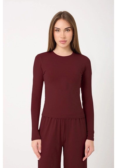 Zoor Ultra Soft Penye Modal Yuvarlak Yaka Bluz Bordo