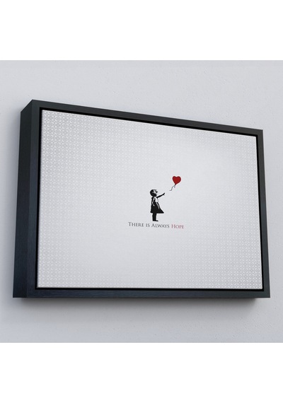 Çerçeveli Banksy Kırmızı Balonlu Kızın'ın Her Zaman Umut Vardır Yazılı Tablosu-5012