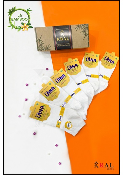 Kral Socks Kadın Bambu Çorap 6 Çift Renkli Hediye Kutulu Patik Kadın Çorap Beyaz