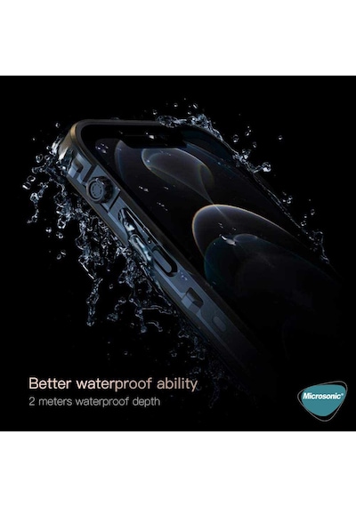 Microsonic Apple Uyumlu iPhone 12 Pro Kılıf Waterproof 360 Full Body Protective