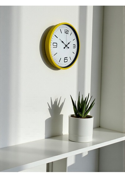 36 Cm Sarı Dekoratif Duvar Saati Beyaz - Sarı