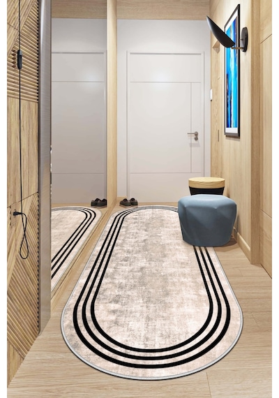 West Home Makinede Yıkanabilir Kaymaz Taban Leke Tutmaz Oval Modern Yolluk Ev Dekorasyonu İçin Bej Kesme Yolluk Wh413 Beige Oval Yolluk