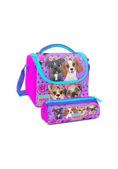 Coral High Pembe Köpek Desenli Kız Çocuk Isı Yalıtımlı Beslenme Çantası Ve Kalemlik Seti