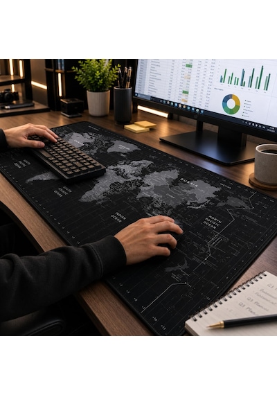 90x40 Cm Mouse Pad, Dünya Haritası Desenli Büyük Mouse Pad, Kaymaz Kauçuk Tabanlı, Dikişli Kenarlı 3 Mm Klavye Ve Mouse Altlığı, Xxl Desk Mat, Ofis Ve Gaming Masa Pedi