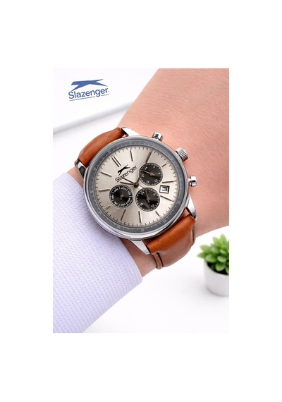 Slazenger Deri Kordon İç Fonksiyonları Aktif 10 Atm Suya Dayanıklı Erkek Kol Saati Esl.9.2539.x1 Gümüş