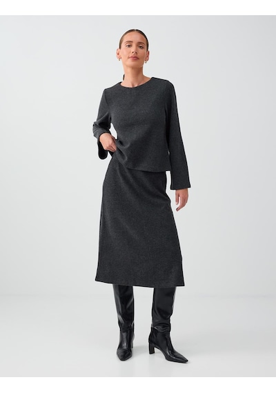 Jimmy Key Antrasit Melanj Beli Lastikli Pamuk Karışımlı Soft Touch Midi Etek 6ww079035972
