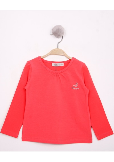 Toontoy Kids Toontoy Kız Çocuk Göğsü Princess Nakışlı T-shirt Nar Çiçeği