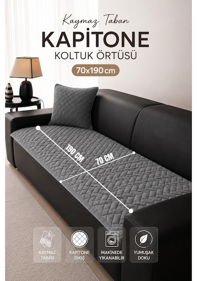 Kaymaz Taban Kapitone Koltuk Örtüsü Çekyat Koruyucu 70x190 Cm Gri