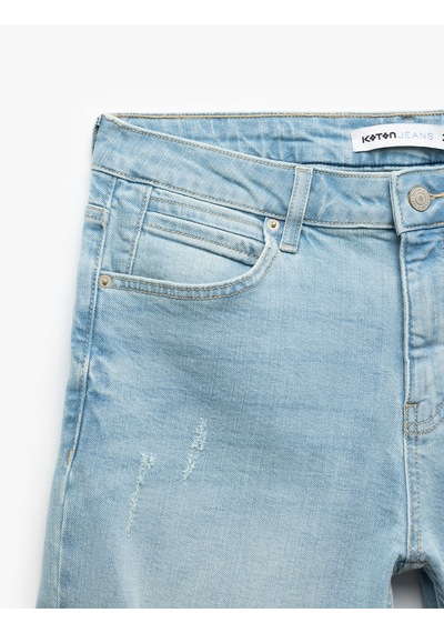 Koton Slim Fit Pamuklu Katlamalı Paça Denim Şort Açık İndigo 5sam40008ıd Açık İndigo