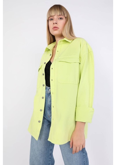 Banny Jeans Kadın Oversize Jean Gömlek Yeşil