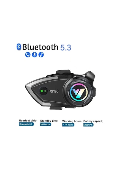 Hubrendy Kargo Y80 Motosiklet Kask Kulaklık Intercom Işıklı Motorsiklet Interkom