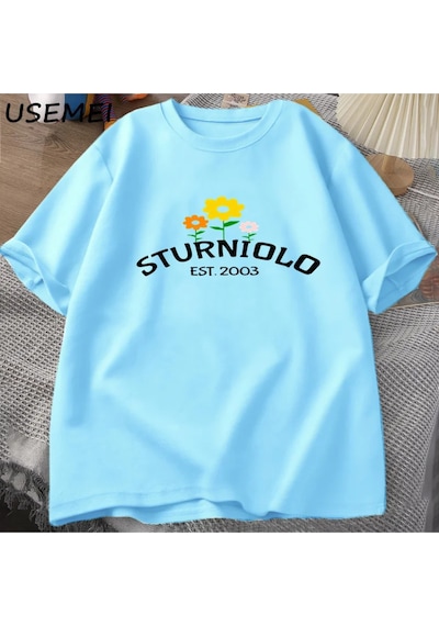 Flood Of Style Sturniolo Üçüz Merch Tshirt Erkek Boy T-shirt Yaz Tees Kısa Kollu Adam Giysileri Grafik Tee P Mavi