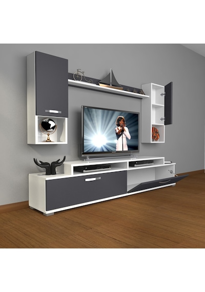 Decoraktiv Ekoflex 5da Mdf Tv Ünitesi Tv Sehpası Beyaz - Antrasit