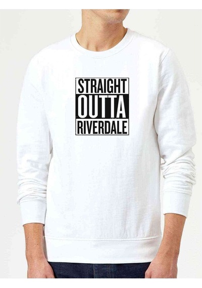 Riverdale Straight Outta Riverdale Baskılı Beyaz Erkek Örme Sweat