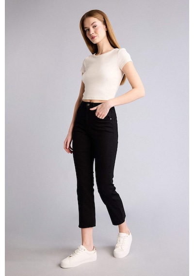 Defacto Crop Flare Fıt Normal Bel Crop Fit Crop Gabardin Pantolon H2626ax26smbk81 Siyah-bk81