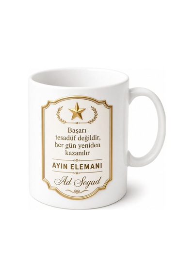 Ayın Elemanı Şirketin Yıldızı Plaket Görünümlü Kupa Bardak Hediye Beyaz / Çok Renkli