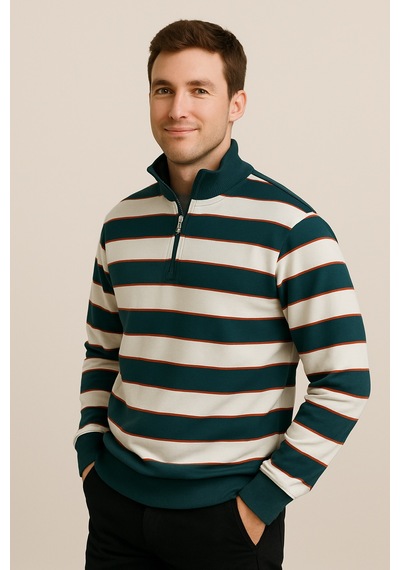 We&me Regular Fit Yarım Fermuarlı Dik Yaka Bloklu Basic Sweatshirt Çok Renkli