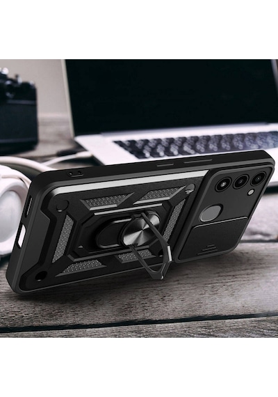 Nourthkiingdom Tecno Spark 8c Kılıf Magnetik Standlı Kamera Korumalı Nrtk Sürgülü Vega Kapak - Siyah Siyah