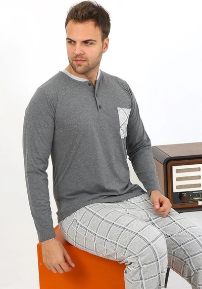 Najmaddin.com Beru Erkek Uzun Kol Penye Antrasit Pijama Takımı
