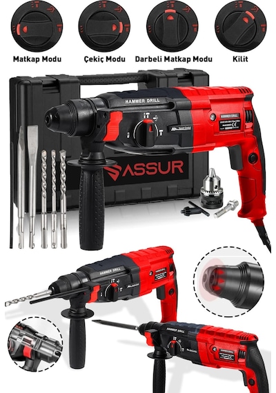 Assur Profesyonel Metal Şanzıman Kırıcı Delici Hilti Darbeli Matkap 2 - 28MM - 1800