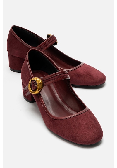 Luvi Shoes Merel Bordo Süet Kadın Kalın Topuklu Ayakkabı