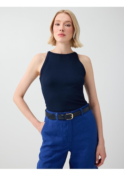 Jimmy Key Lacivert Dar Kesim Kolsuz Halter Yaka Basic Örme Atlet 6sw017829494
