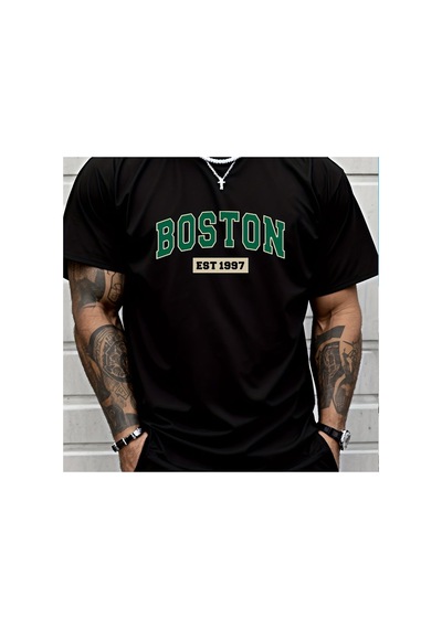 Caddemia Gündelik Spor Bol Kesim Artı Boston Est1997 Baskılı Rahat Alışveriş Yuvarlak Siyah 2XL Caddemia Gündelik Spor Bol Kesim Artı Boston Est1997 Baskılı Rahat Alışveriş Yuvarlak Siyah 2XL