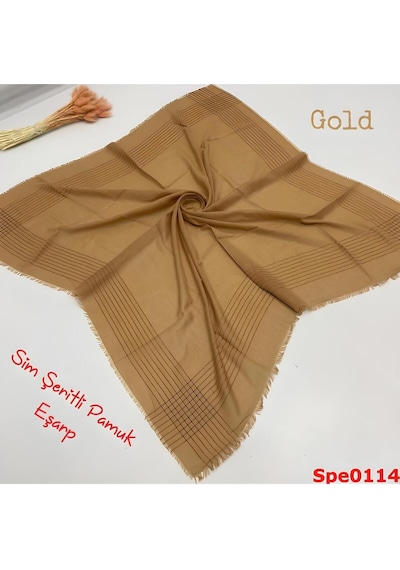 Melodi Scarf Kadın Simli Çizgili Düz Renk Eşarp Tülbent Yazma Gold Gold