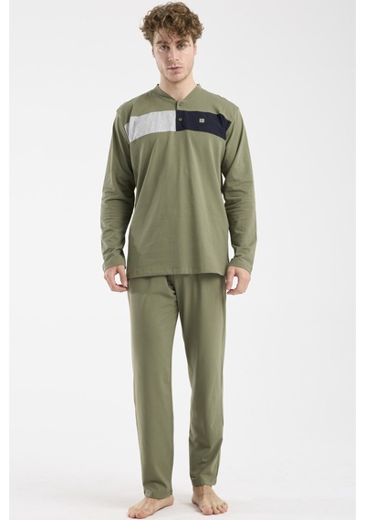 Sementa Blok Detaylı Regular Fit Pijama Takım - Haki Haki